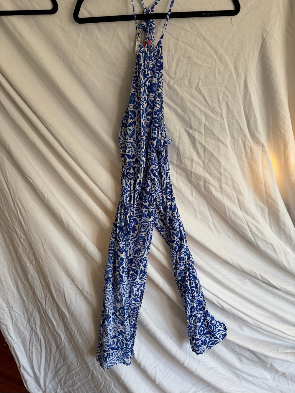 Nanette Lepore Blue and White Floral Halter Jumpsuit